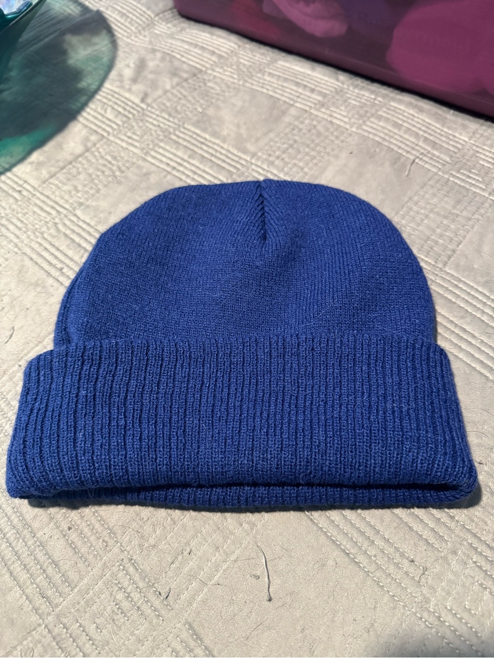Blue Knit Beanie with Embroidered Logo - Picture 2 of 2